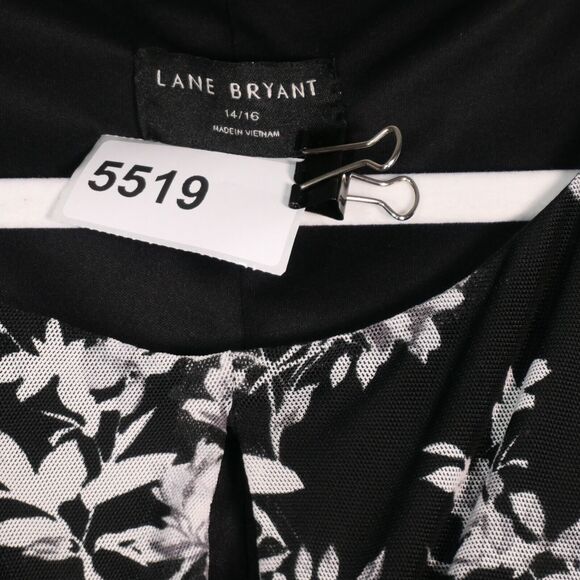 Lane Bryant Blouse Women Size 14 16 Black White Mesh Overlay Ruched Stretch Boho - Picture 4 of 7